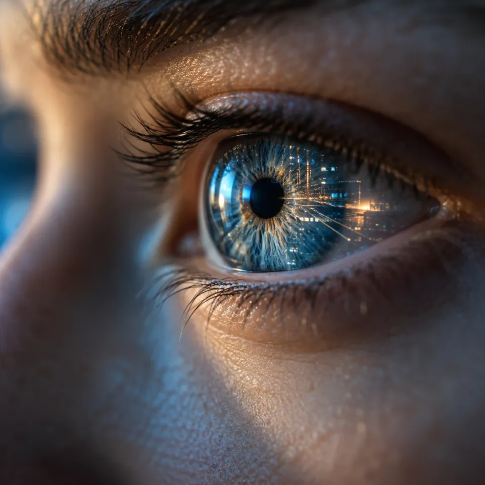 Auge mit gespiegelten technologischen Strukturen